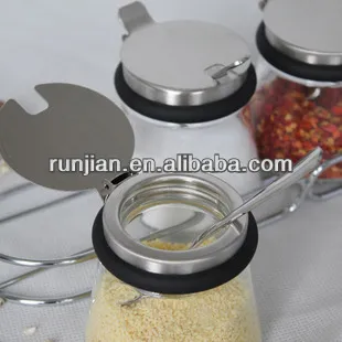 4 jars Glass flavor pot seasoning bottle seasoning box lid of stainless steel
