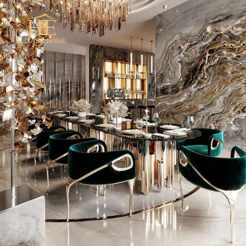 High End Marble Nordic Long Dining Table with Wood Steel Legs