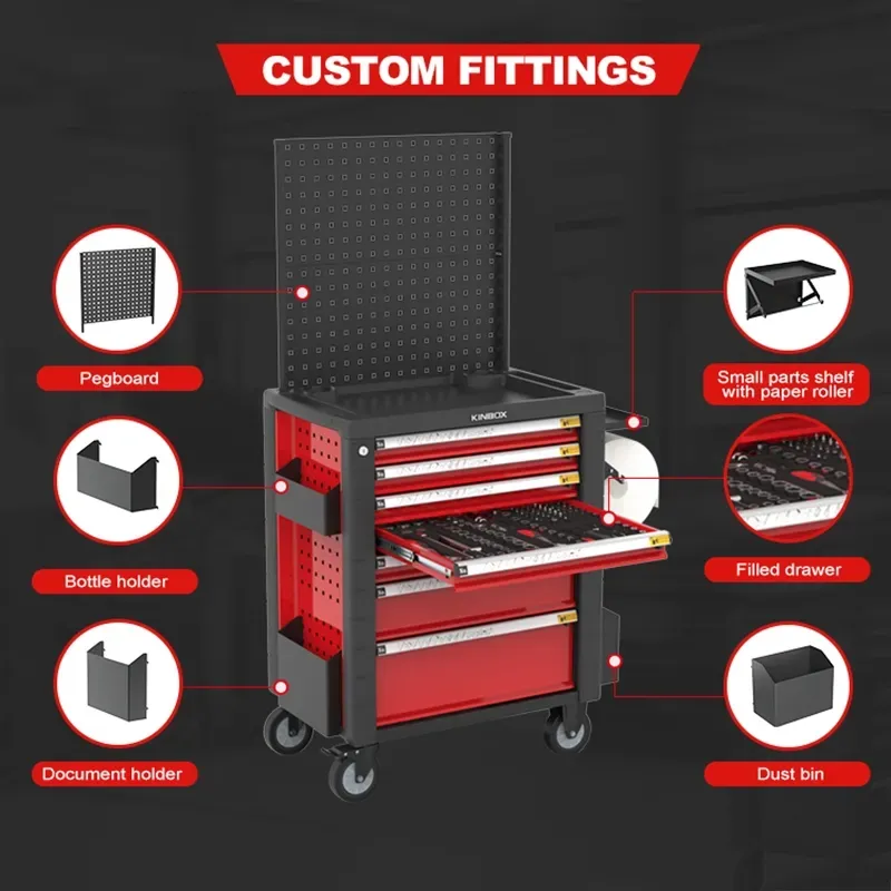 Kinbox Professional 7 Drawer Tool Cabinet with 278 PCS Hand Tools