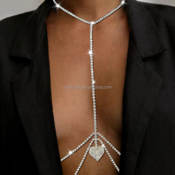 Women's Sparkly Rhinestone Bra Chain - Silver Crystal Chest Chains for Parties and Beach