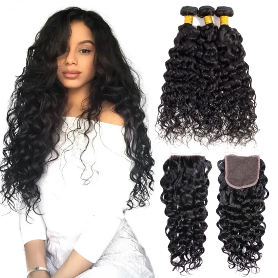 Peruvian Malaysian Indian Brazilian Virgin Hair 3 Bundles with Lace Closure Natural Wavy Water Wave Curly Mink Human Hair Weave