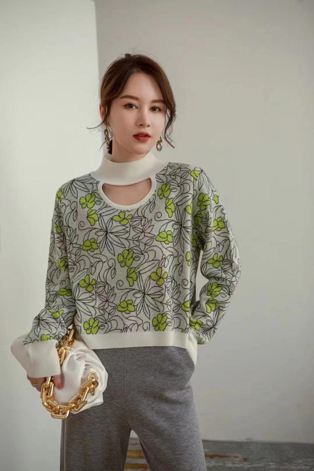 Autumn wool embroidered knit sweater cardigan coat