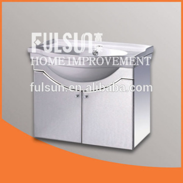 Stainless Steel vanity cabinet with ceramic basin with curved chin