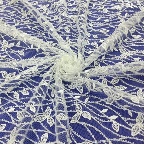 White Floral Bridal Beaded Lace for Wedding Dress