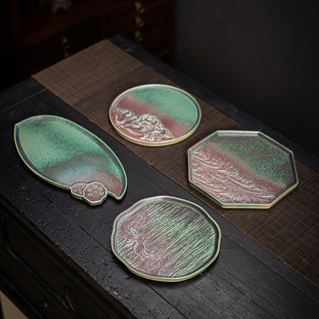 Bronze Glaze Relief Tee Tablett - Pot -Tablett für Keramik und Tee -Zeremonie Accessoires