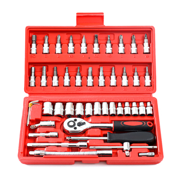 46-Piece Hardware Tool Kit: Comprehensive Set of Ratchet Sockets, Screwdriver Bits, and Auto Repair Tools