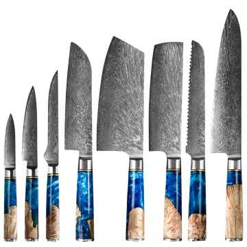 Ooobee Factory Direct Direct 8 ชิ้นมีดชุดกับ Damascus Chef Boning Cleaver