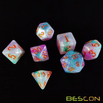 Bescon Magical Stone Dice Set Series, 7pcs Polyhedral RPG Dice Set Fairy Spirit, Tinbox Set