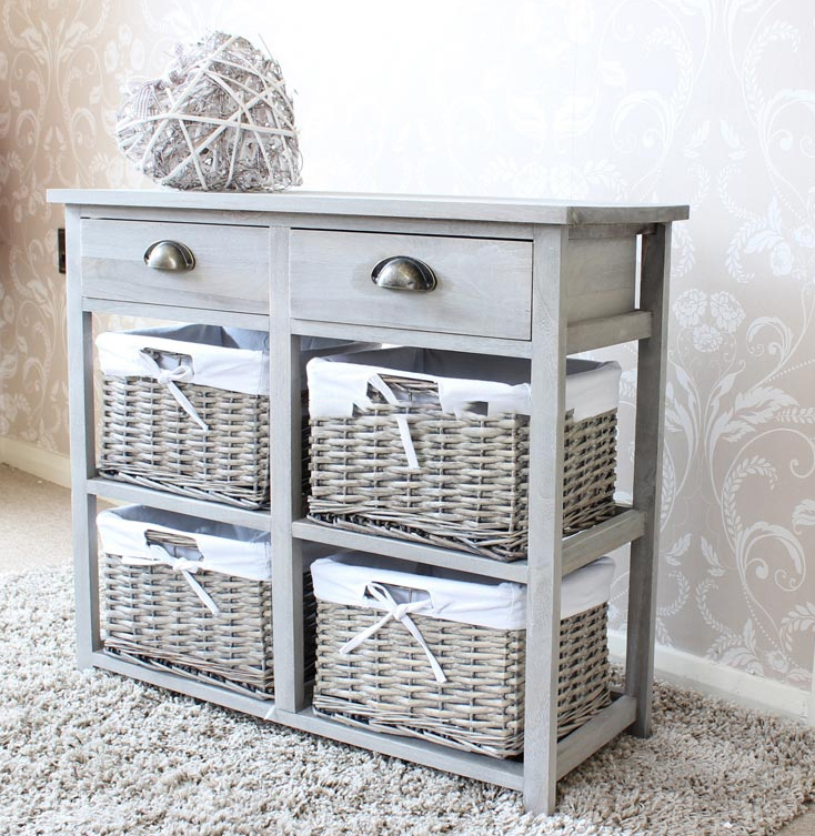 Four Wicker Basket Storage Unit1 Jpg