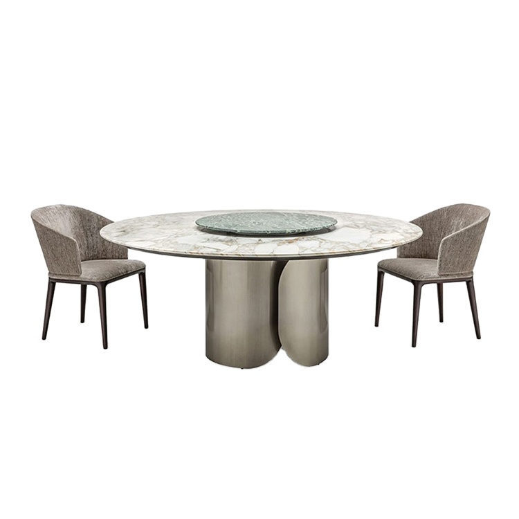 Reka bentuk moden Golden Metal Stone Marble Dining Tables