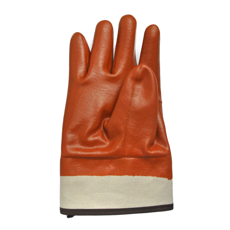 Brown PVC coated gloves foaminsulated linning safety cuff