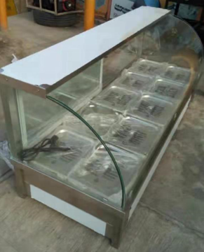 BMC-5 Curved 1 Layer Glass Food Warmer with 10 Pcs 1/2 x 150cm Pans and Sliding Back Door