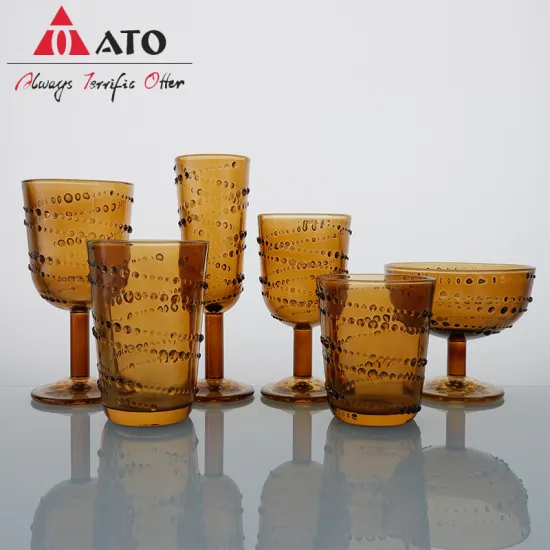 Embossed Amber Colored glass goblet set