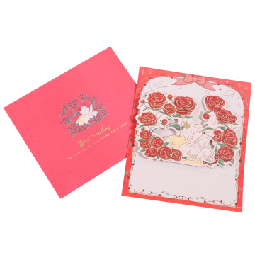 Freehand Rose 3D Pop Up Greeting Card with Foiling - Valentine's Day Cards with Envelope