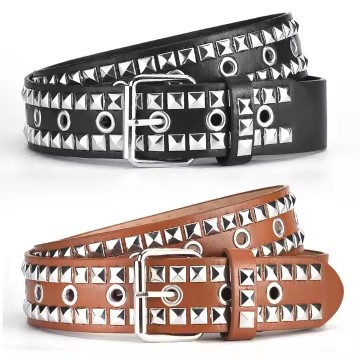 Metal Punk Rock Rivet Belt with Bright Pyramid Studs - Personalized PU Leather Belt for Hip Hop