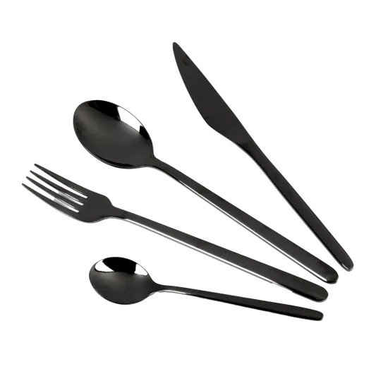 4-Piece Stainless Steel Tableware Package: Black Stainless Steel Dining Utensils Cutlery Set - Comprehensive Dinnerware Kit