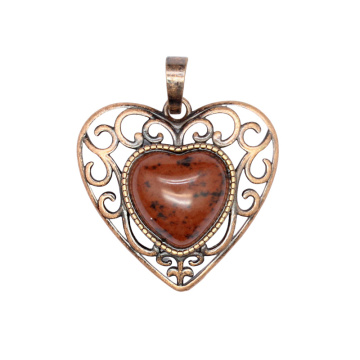Mahogany Obsidian 15MM Cabs Antique Bronze Alloy Heart Pendantfor DIY Making Jewelry