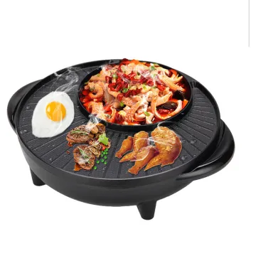 Electric Grill Pan for Pizza, Crepe, and Meat Baking - Non-Stick Round Frying Pan