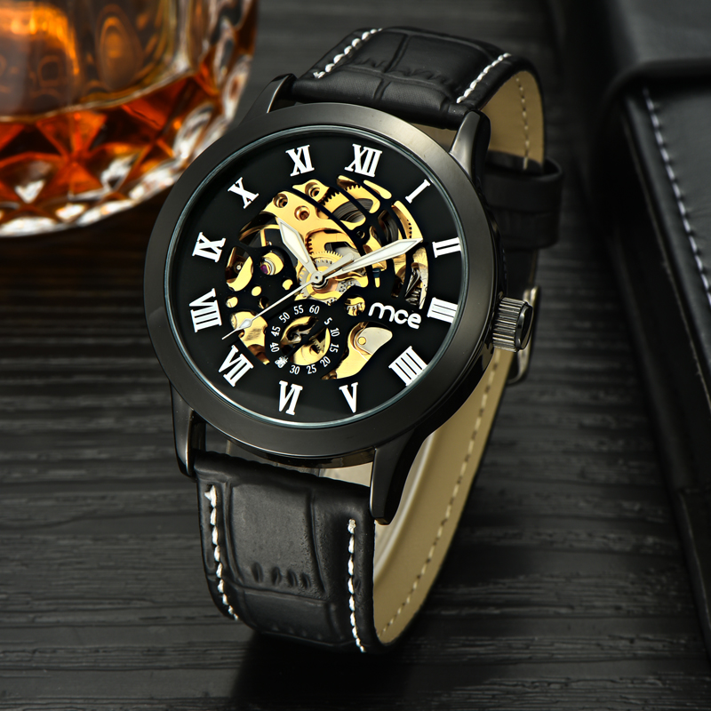custom case leather faces bulk mechanical wrist watch