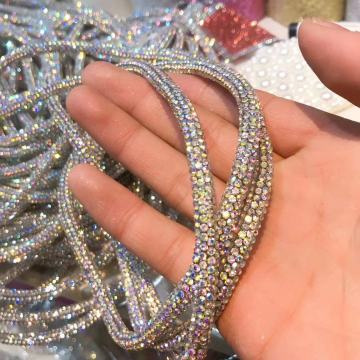 High-Quality Rhinestone 6/8 Rows Soft Rubber Core Rhinestone Rope: Perfect for DIY Shoe, Garment, and Drawstring Trim Decorations