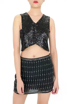 chiffon beads embroidered Mini Skirt