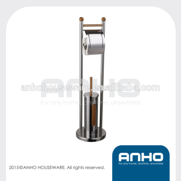 Stainless steel standing toilet brush and roll holder
