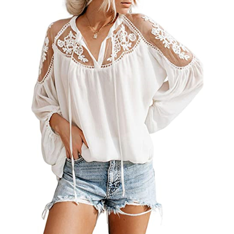 Womens V Neck Crochet Lace Tops