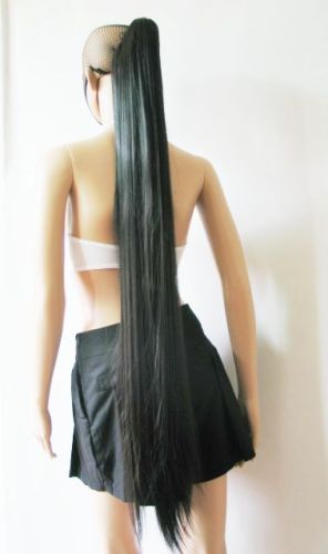 44" clip on black straight wig extension cosplay ponytail CW78