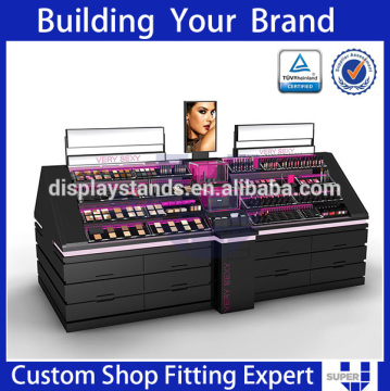 2016 fashion design wooden gondola acrylic cosmetic display for kiosk