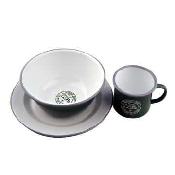 New Design Enamel Cup Rolled Rim Enamel Plate and Enamel Bowl for Camp Camping Tableware Set Enamel Tableware