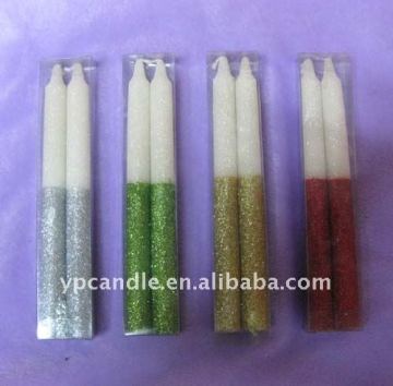 Double-color glitter taper candle