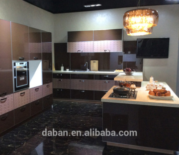 High gloss Guangzhou lacquer painting kitchen design with kitchen island