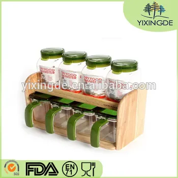 Lock and Lock Seasoning Condiment Spice Food Storage Containers Plastic Wood Case 8p Set