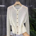 All wool knit cardigan with puffed sleeves