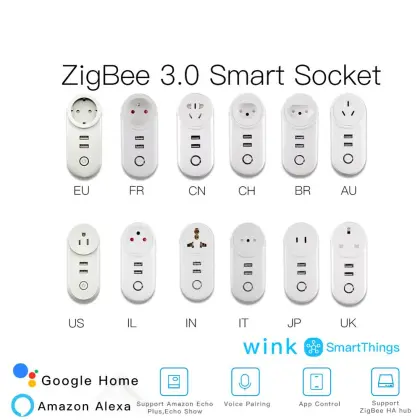 ZigBee 3.0 Smart Socket Plug with USB Ports - Compatible with SmartThings, Wink, Echo Plus, and Most Zigbee Hubs