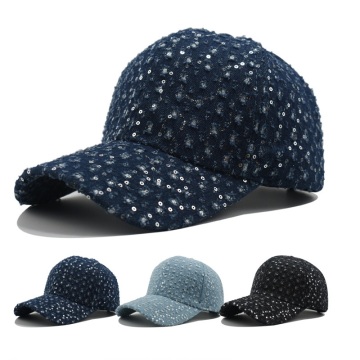 Trendy Sequined Denim Hat - Versatile Hardtop Baseball Cap για ενήλικες