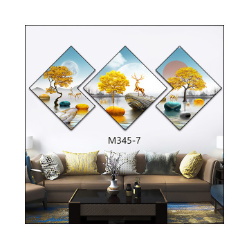 Nordic Luxury Golden Leaf Deer Crystal Porcelain Painting for Living Room