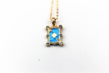 Fashion Necklace, Gold-Plated Crystal Poker Pendant Necklace, PT1336