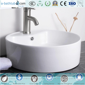 Round Bowl Porcelain Vessel Sink White Ceramic Basin With Free Drain