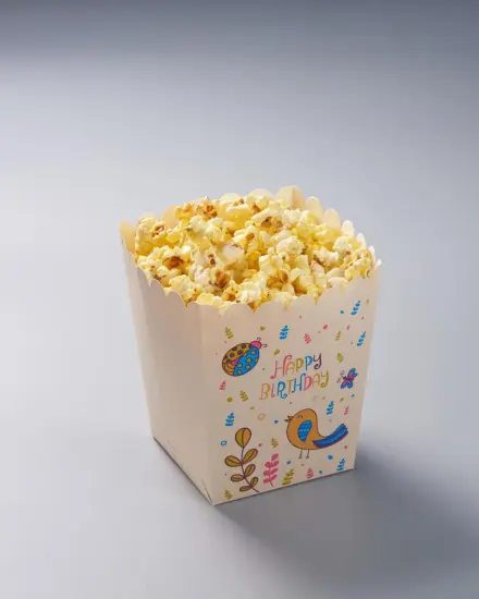 Popcorn box with happy birthday bird printing