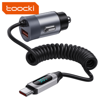 Toocki 65W Fast Charging Car Charger with Digital Display and Type-C Cable