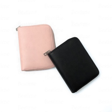 Black PU Leather Litchi Custom Money Binder with Silver Hardware A7 Ring Binder