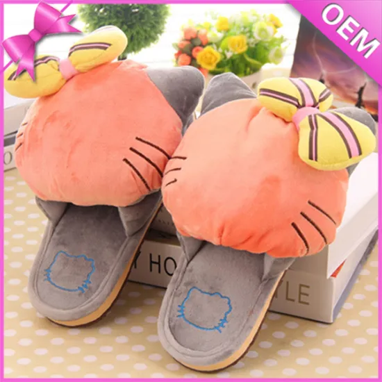 Size Customize Cat Animal Design Soft Plush Fluffy Hard Sole Indoor Slippers Women