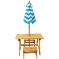 Outdoor Wooden Table with Striped Umbrella