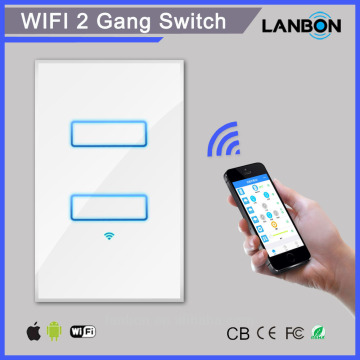 Wifi electrical switch smart wall light 2 gang switch with tempered glass panel