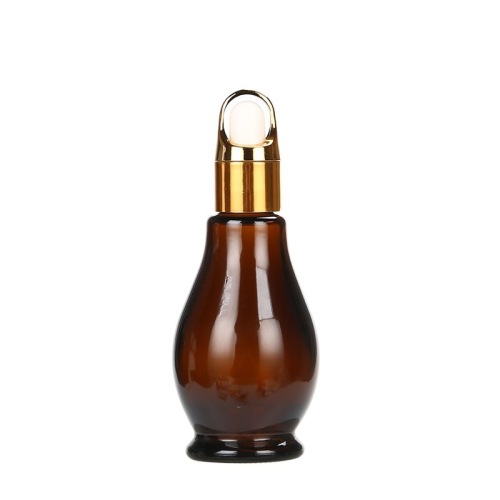 Einzigartig geformte bernsteinfarbene Glas -Tropfenflaschen 1oz
