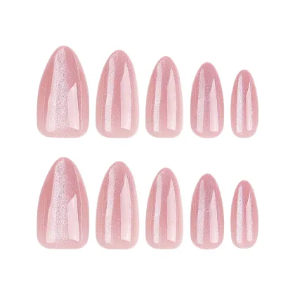 Hot Sale: 24pcs Shiny Pink Artificial Fingernails Set - Adhesive Stick-on Nails Tips Kit for Short False Nails