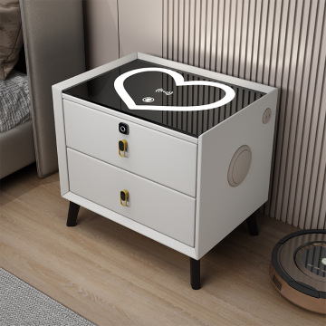 Smart Bedside Table with Wireless Charging, Fingerprint Lock, Light, and Speaker