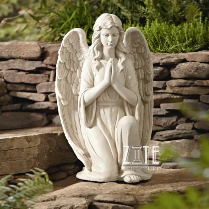 Carved decoration marble stone kissing child angels statue