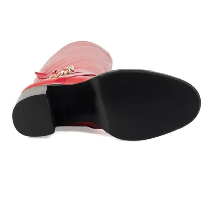 bolck heel red leather half women boots